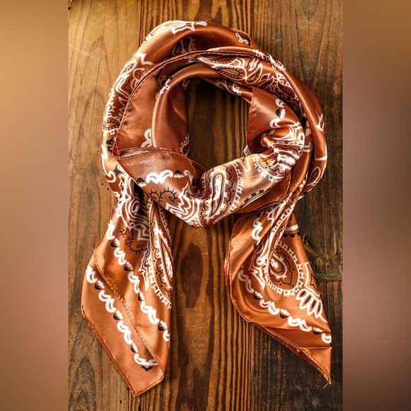 Accessories - Satin Paisley Bandana Scarf - Burnt Orange